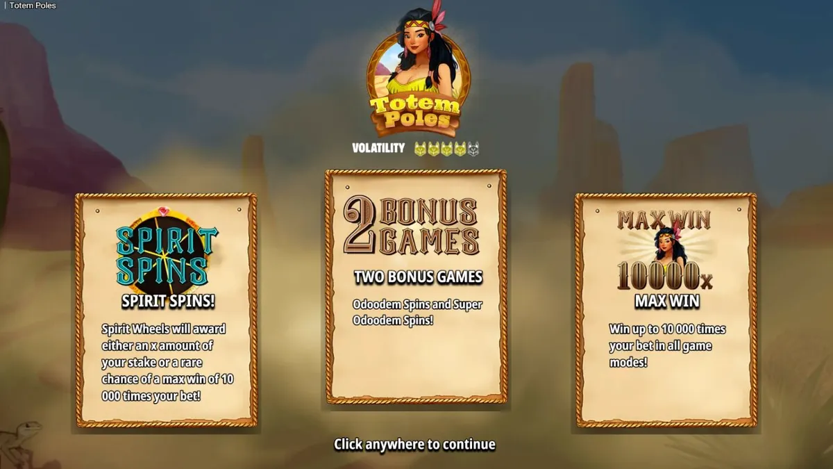Totem Poles slot machine interface showing indigenous art symbols and bonus features