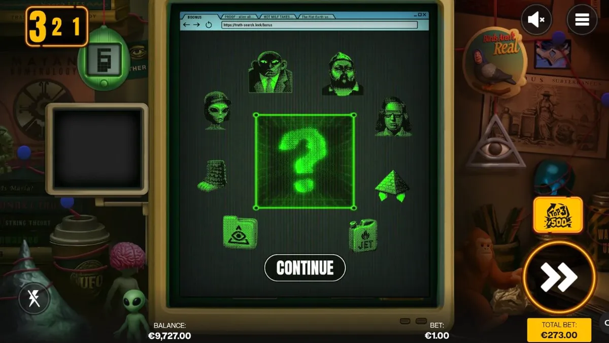 Tampilan layar slot Truth dengan tema bunker konspirasi retro