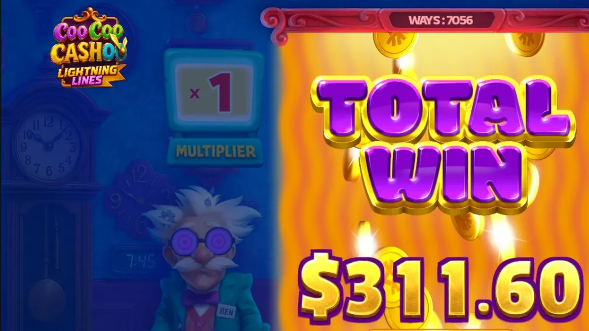 Tampilan visual slot Coo Coo Cashoo dengan tema bengkel jam dan karakter penemu